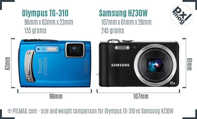 Olympus TG-310 vs Samsung HZ30W size comparison