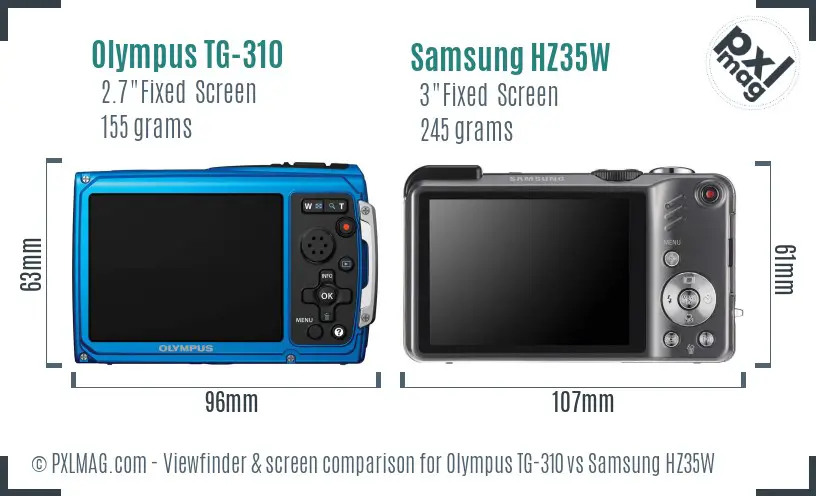 Olympus TG-310 vs Samsung HZ35W Screen and Viewfinder comparison