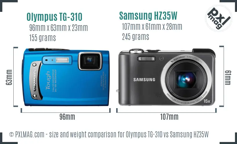 Olympus TG-310 vs Samsung HZ35W size comparison