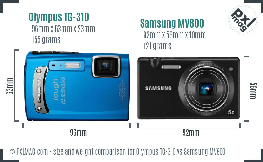 Olympus TG-310 vs Samsung MV800 size comparison Olympus TG-310 vs Samsung MV800 size comparison