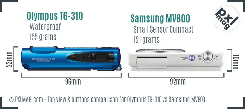 Olympus TG-310 vs Samsung MV800 top view buttons comparison Olympus TG-310 vs Samsung MV800 top view buttons comparison
