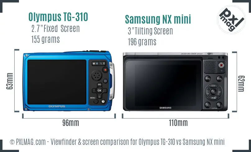 Olympus TG-310 vs Samsung NX mini Screen and Viewfinder comparison