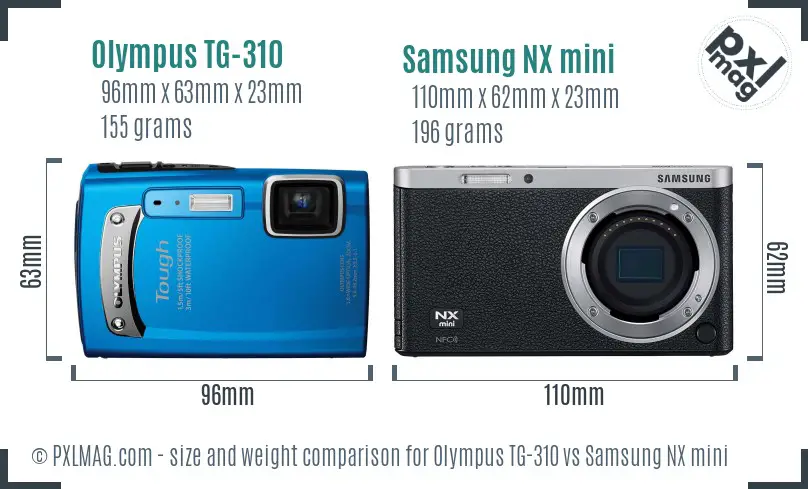 Olympus TG-310 vs Samsung NX mini size comparison