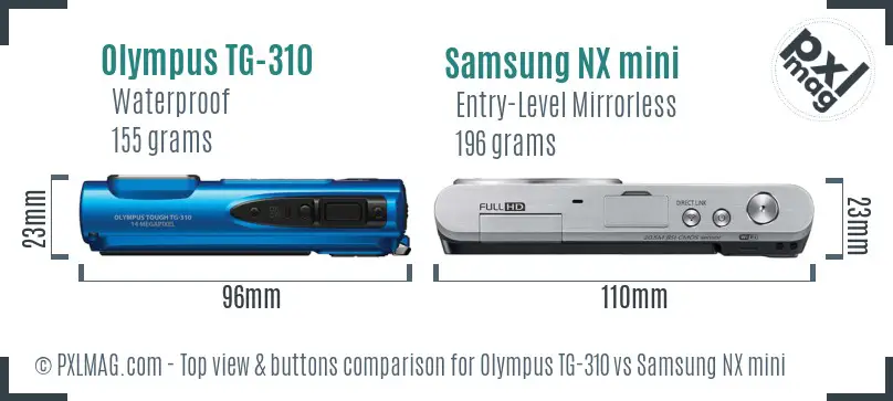 Olympus TG-310 vs Samsung NX mini top view buttons comparison