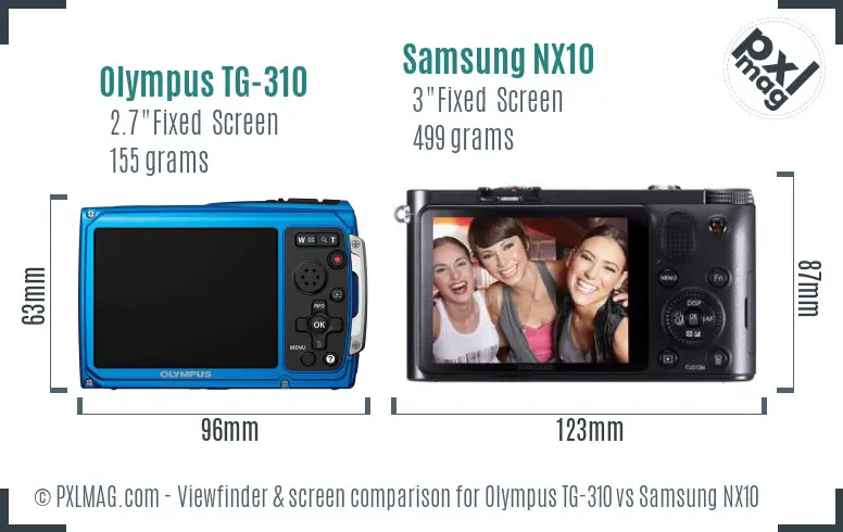 Olympus TG-310 vs Samsung NX10 Screen and Viewfinder comparison