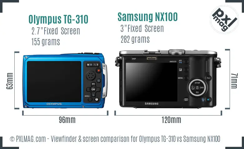 Olympus TG-310 vs Samsung NX100 Screen and Viewfinder comparison