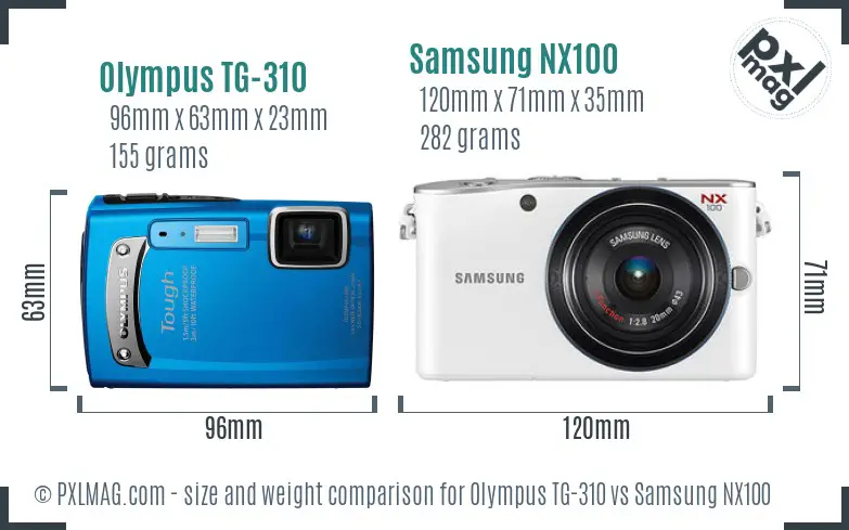 Olympus TG-310 vs Samsung NX100 size comparison