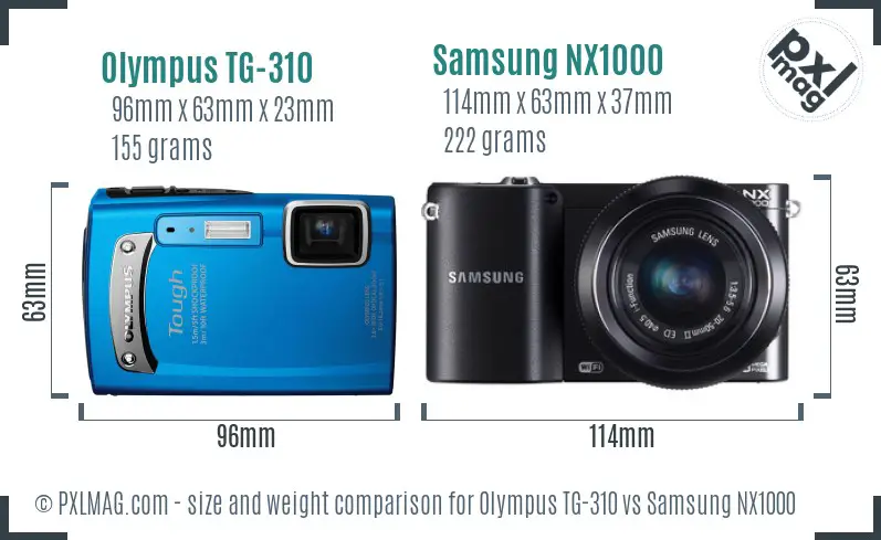 Olympus TG-310 vs Samsung NX1000 size comparison