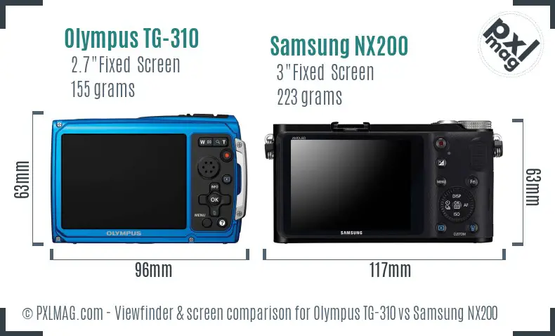 Olympus TG-310 vs Samsung NX200 Screen and Viewfinder comparison