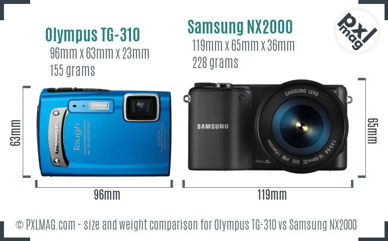 Olympus TG-310 vs Samsung NX2000 size comparison Olympus TG-310 vs Samsung NX2000 size comparison