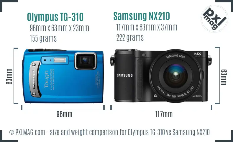 Olympus TG-310 vs Samsung NX210 size comparison