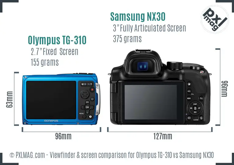 Olympus TG-310 vs Samsung NX30 Screen and Viewfinder comparison Olympus TG-310 vs Samsung NX30 Screen and Viewfinder comparison