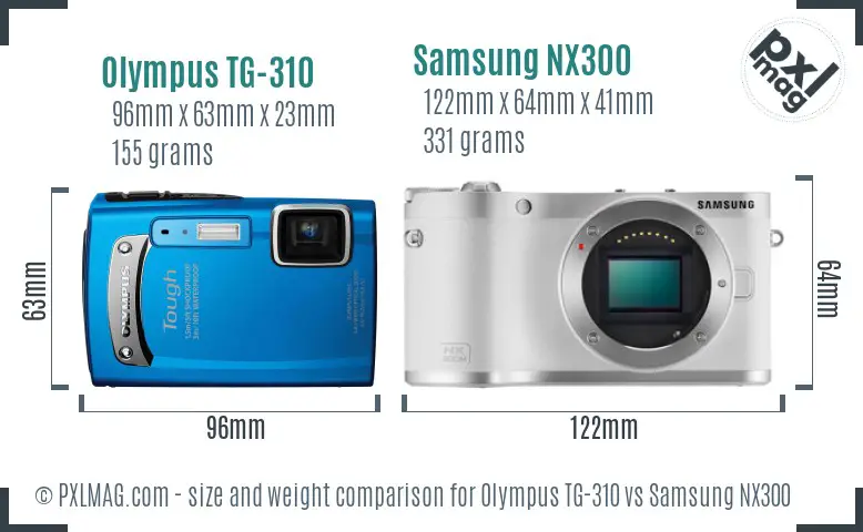 Olympus TG-310 vs Samsung NX300 size comparison