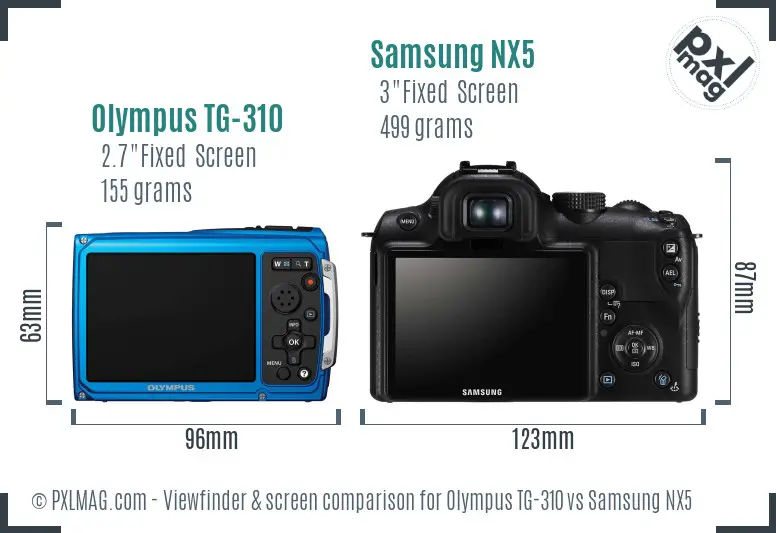 Olympus TG-310 vs Samsung NX5 Screen and Viewfinder comparison