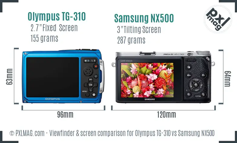 Olympus TG-310 vs Samsung NX500 Screen and Viewfinder comparison