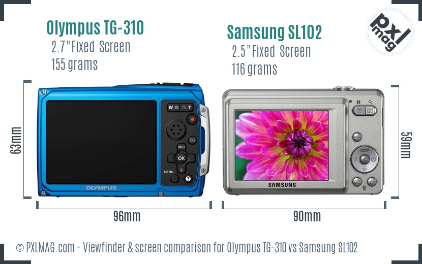 Olympus TG-310 vs Samsung SL102 Screen and Viewfinder comparison