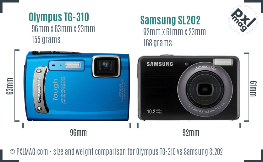 Olympus TG-310 vs Samsung SL202 size comparison Olympus TG-310 vs Samsung SL202 size comparison