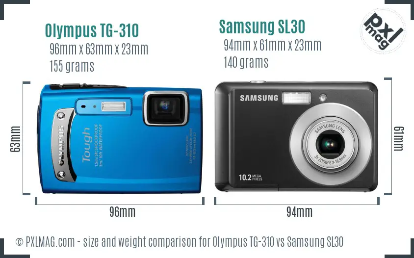 Olympus TG-310 vs Samsung SL30 size comparison Olympus TG-310 vs Samsung SL30 size comparison