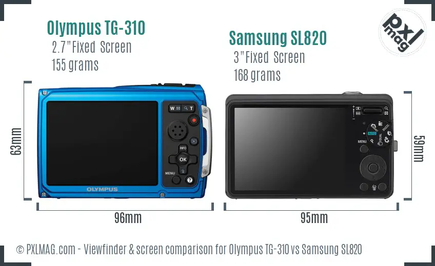 Olympus TG-310 vs Samsung SL820 Screen and Viewfinder comparison