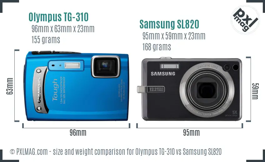 Olympus TG-310 vs Samsung SL820 size comparison