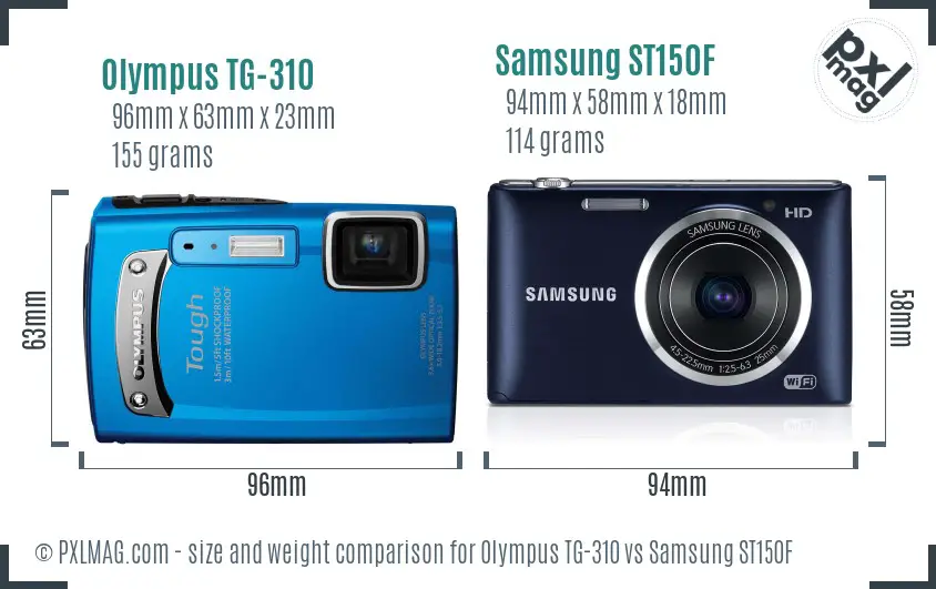 Olympus TG-310 vs Samsung ST150F size comparison