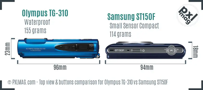 Olympus TG-310 vs Samsung ST150F top view buttons comparison