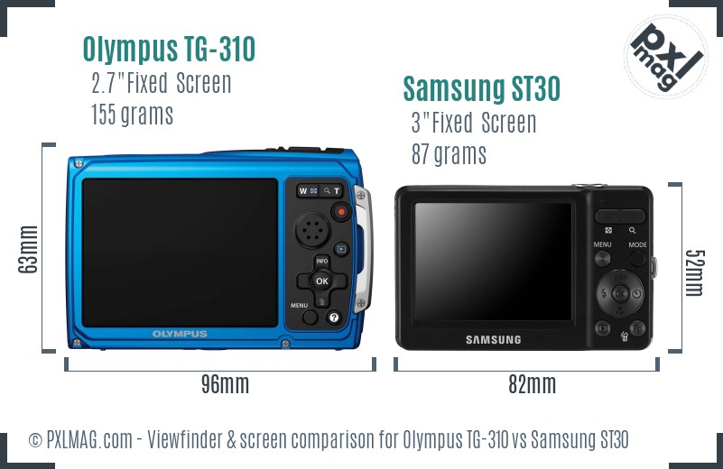 Olympus TG-310 vs Samsung ST30 Screen and Viewfinder comparison