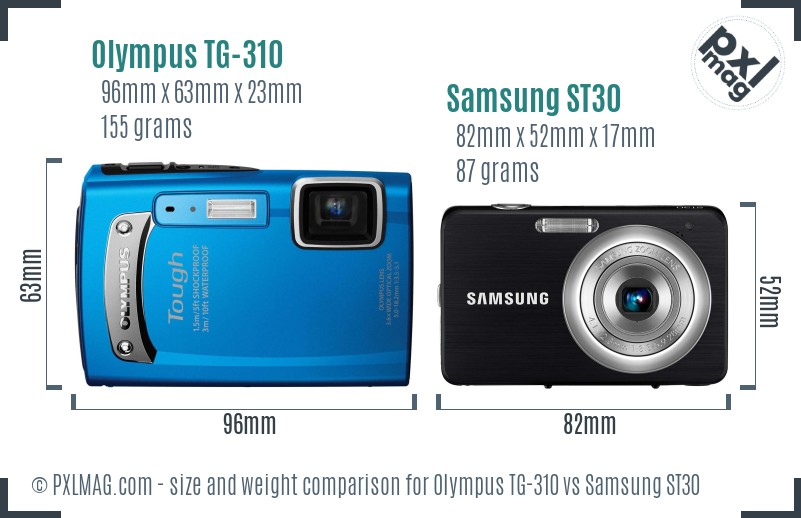 Olympus TG-310 vs Samsung ST30 size comparison Olympus TG-310 vs Samsung ST30 size comparison