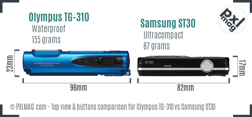 Olympus TG-310 vs Samsung ST30 top view buttons comparison