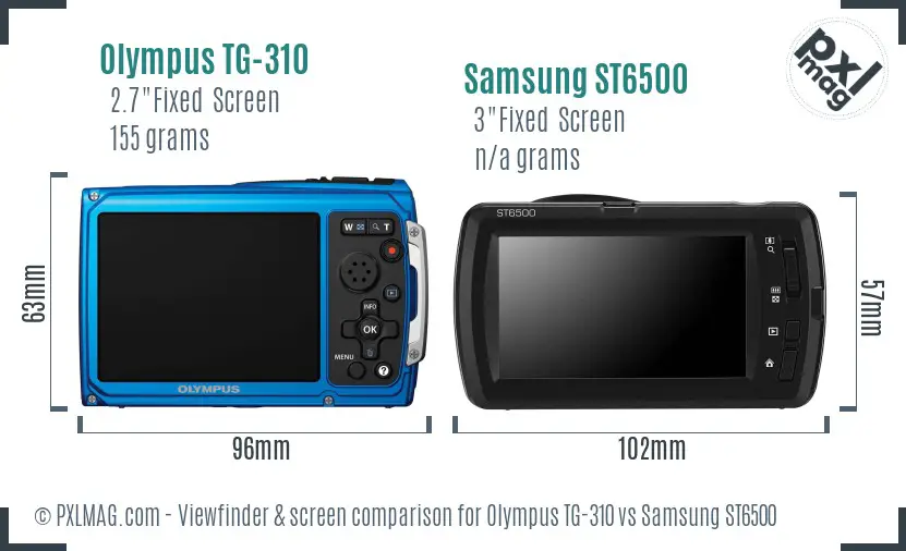 Olympus TG-310 vs Samsung ST6500 Screen and Viewfinder comparison