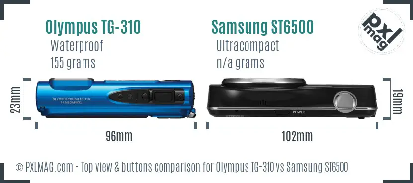 Olympus TG-310 vs Samsung ST6500 top view buttons comparison