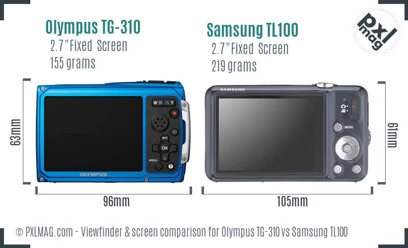 Olympus TG-310 vs Samsung TL100 Screen and Viewfinder comparison