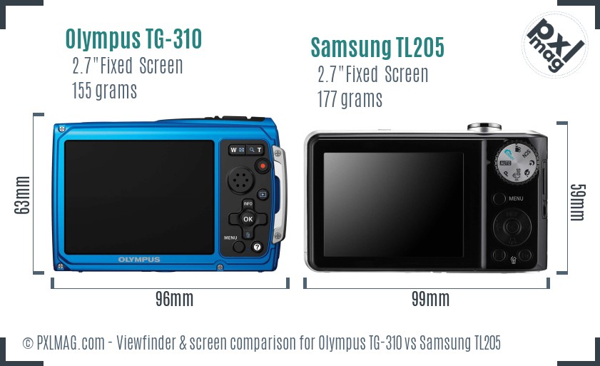 Olympus TG-310 vs Samsung TL205 Screen and Viewfinder comparison