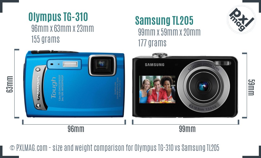 Olympus TG-310 vs Samsung TL205 size comparison Olympus TG-310 vs Samsung TL205 size comparison