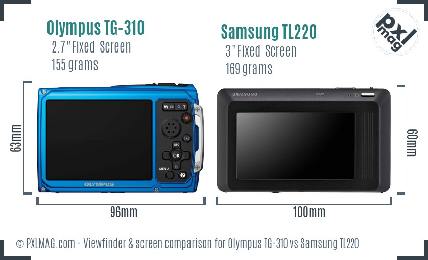 Olympus TG-310 vs Samsung TL220 Screen and Viewfinder comparison