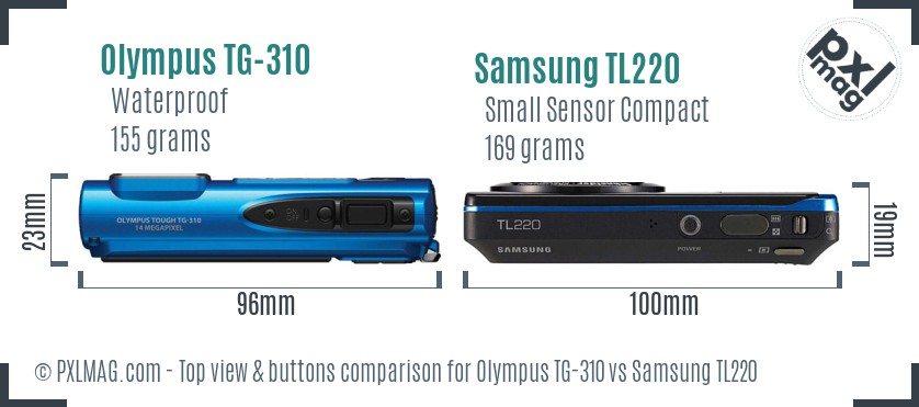 Olympus TG-310 vs Samsung TL220 top view buttons comparison