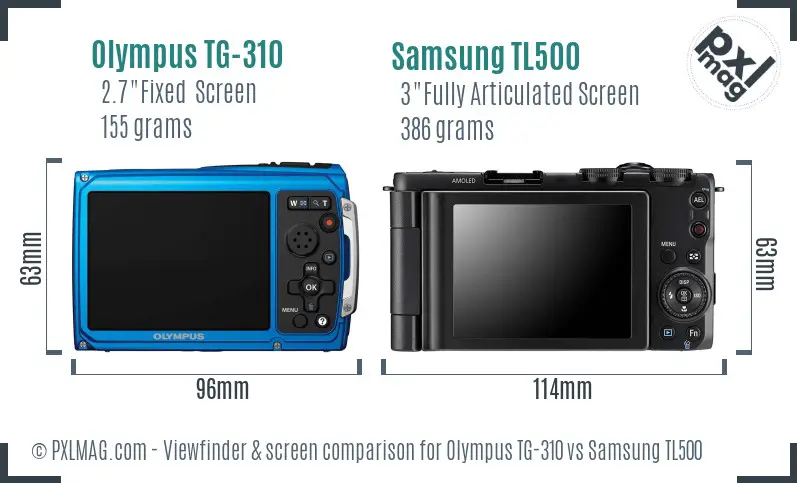Olympus TG-310 vs Samsung TL500 Screen and Viewfinder comparison