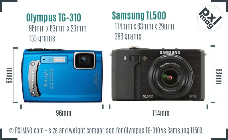 Olympus TG-310 vs Samsung TL500 size comparison