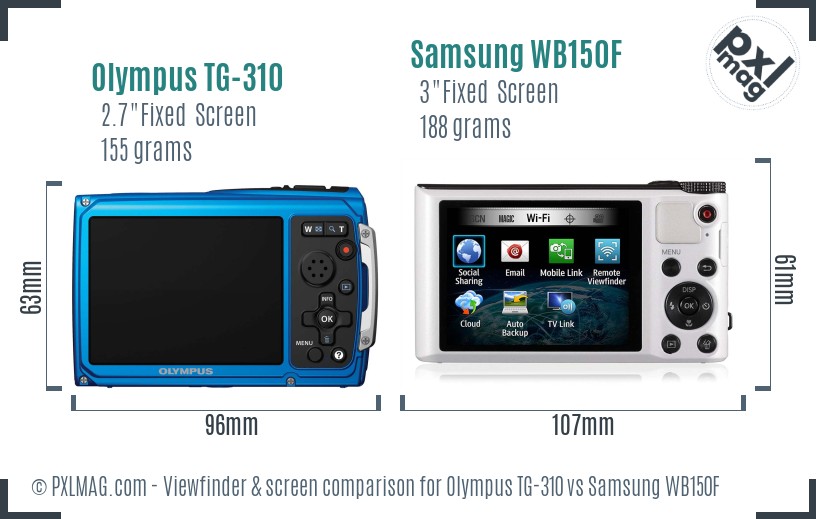 Olympus TG-310 vs Samsung WB150F Screen and Viewfinder comparison