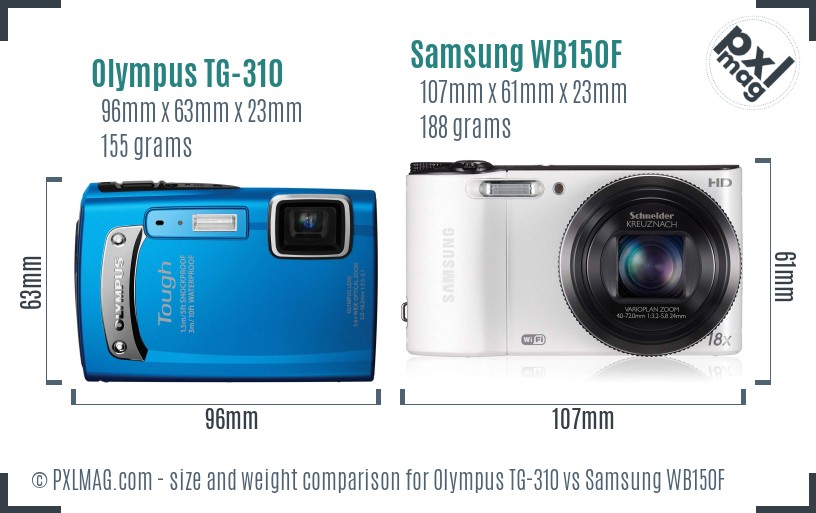 Olympus TG-310 vs Samsung WB150F size comparison