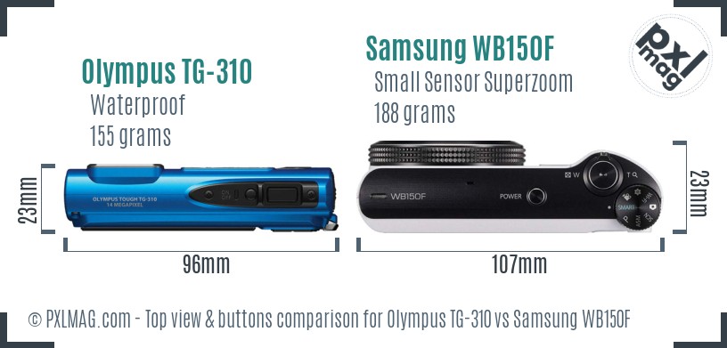 Olympus TG-310 vs Samsung WB150F top view buttons comparison