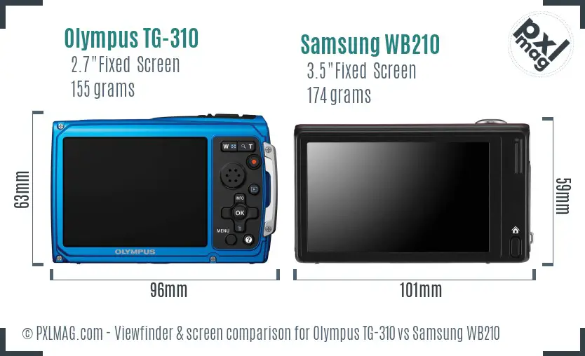 Olympus TG-310 vs Samsung WB210 Screen and Viewfinder comparison