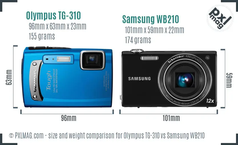 Olympus TG-310 vs Samsung WB210 size comparison