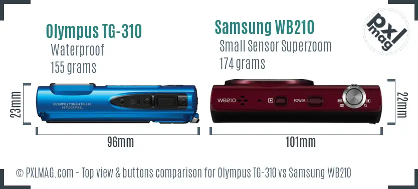 Olympus TG-310 vs Samsung WB210 top view buttons comparison