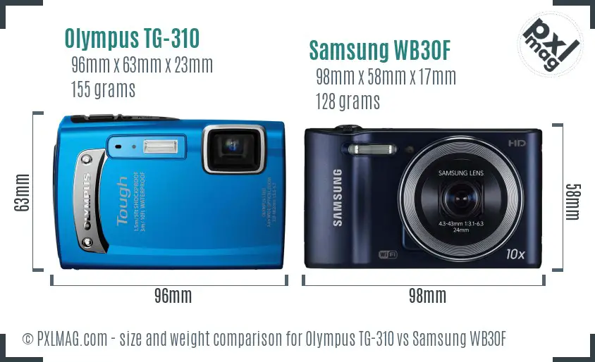 Olympus TG-310 vs Samsung WB30F size comparison
