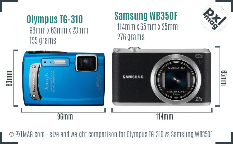 Olympus TG-310 vs Samsung WB350F size comparison Olympus TG-310 vs Samsung WB350F size comparison