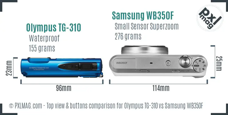 Olympus TG-310 vs Samsung WB350F top view buttons comparison Olympus TG-310 vs Samsung WB350F top view buttons comparison
