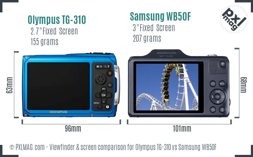 Olympus TG-310 vs Samsung WB50F Screen and Viewfinder comparison