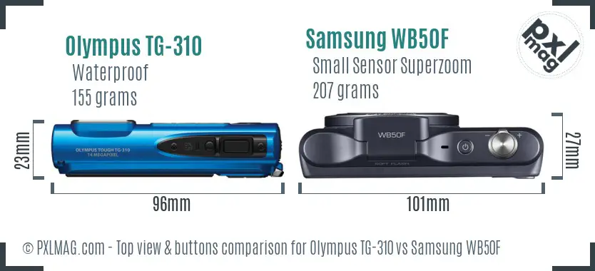 Olympus TG-310 vs Samsung WB50F top view buttons comparison