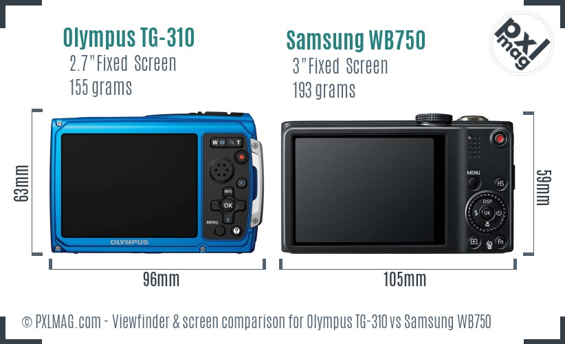 Olympus TG-310 vs Samsung WB750 Screen and Viewfinder comparison